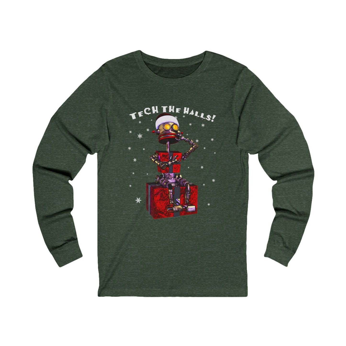 Tech the Halls! Unisex Jersey Long Sleeve Tee - S / Heather Forest - Long-sleeve