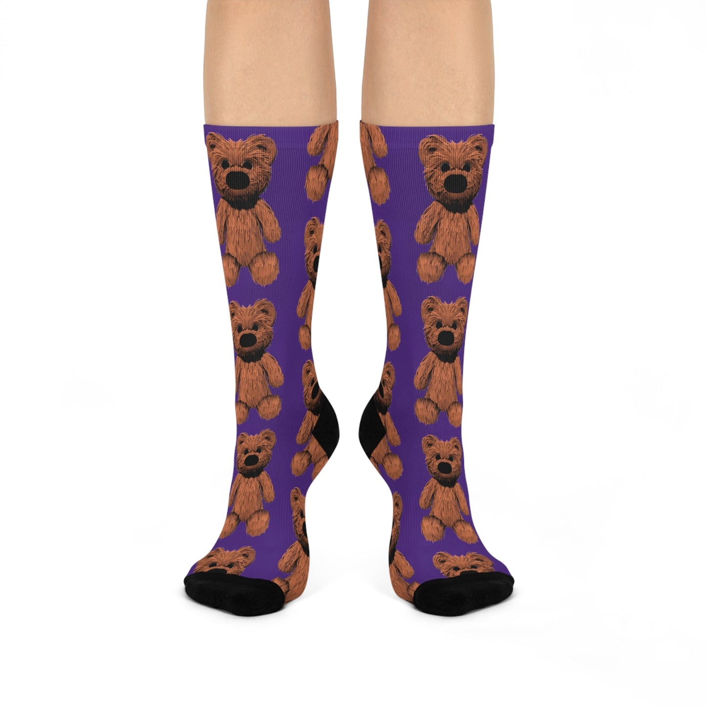 Teddy Cushioned Crew Socks - White / One size / 3/4 Crew - All Over Prints
