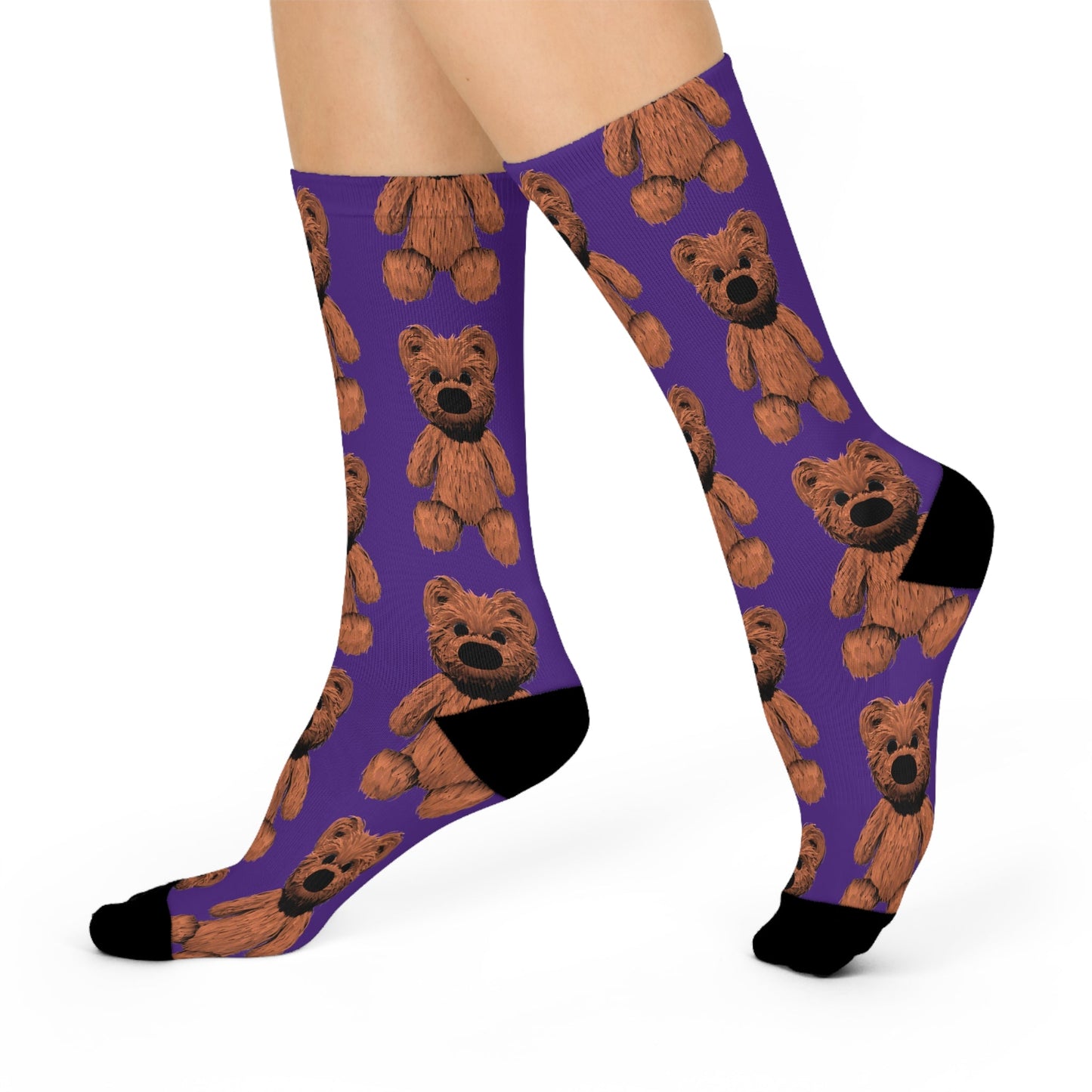Teddy Cushioned Crew Socks - White / One size / 3/4 Crew - All Over Prints
