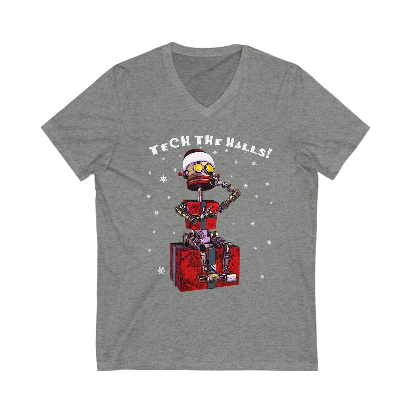 Tech the Halls! Unisex Jersey Short Sleeve V-Neck Tee - Deep Heather / S - V-neck