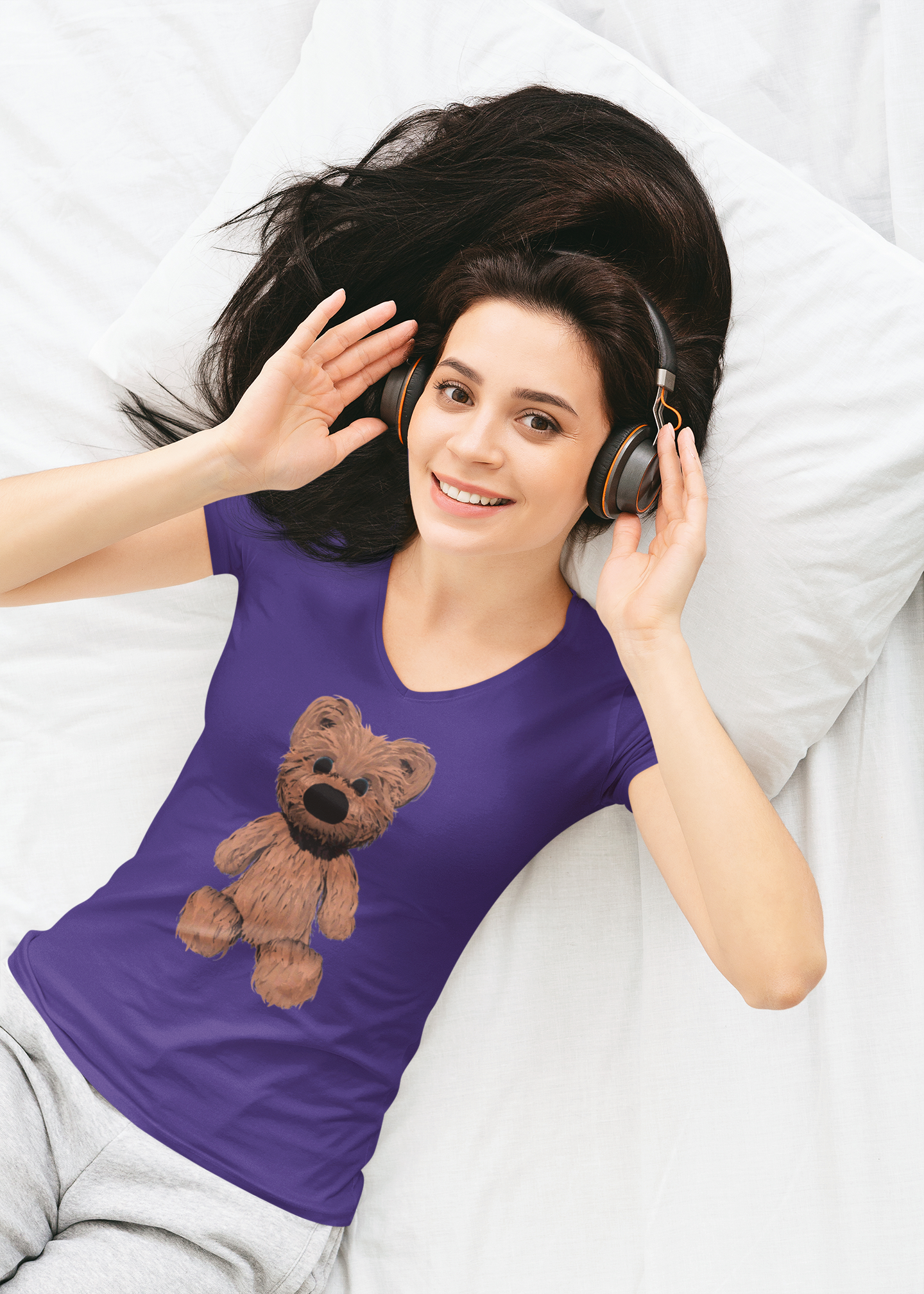 Teddy Bear Short Sleeve V-Neck Tee - V-neck