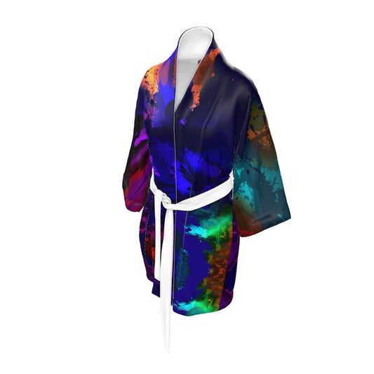 "Rainbow Color Explosion" 100% Silk Satin Kimono