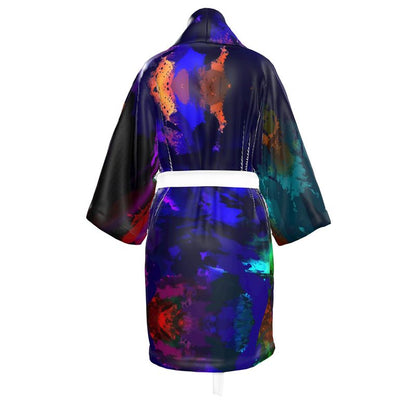 "Rainbow Color Explosion" 100% Silk Satin Kimono