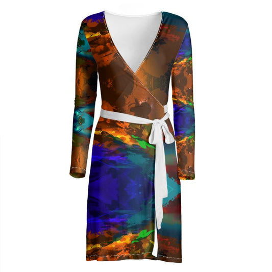 "Subtle Rainbow Explosion" Wrap Dress