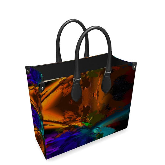 Large"Subtle Rainbow Color Explosion" Smooth Nappa Leather Shopper Bag