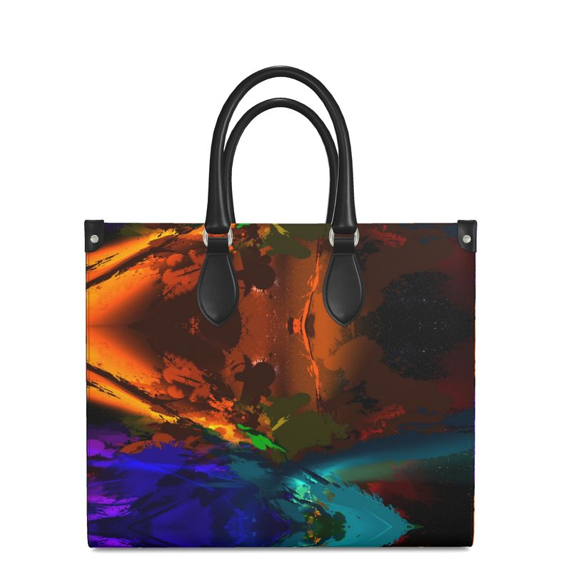 Large"Subtle Rainbow Color Explosion" Smooth Nappa Leather Shopper Bag