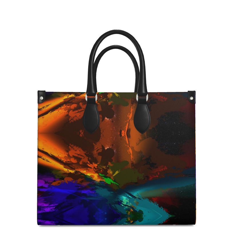 Large"Subtle Rainbow Color Explosion" Smooth Nappa Leather Shopper Bag