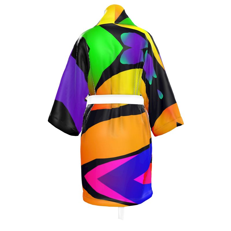 "Butterfly Rainbow" 100% Silk Satin Kimono