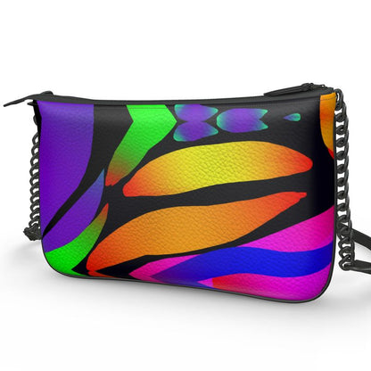 "Butterfly Rainbow" Smooth Nappa Leather Pochette Double Zip Bag