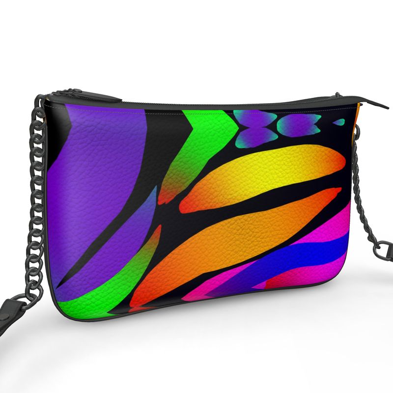 "Butterfly Rainbow" Smooth Nappa Leather Pochette Double Zip Bag - ZandyXR The Unique VR Art Boutique