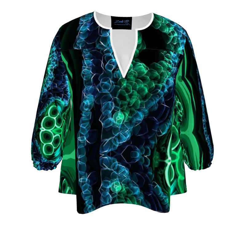 " Malachite" Womens Smooth Crepe Blouse - ZandyXR The Unique VR Art Boutique