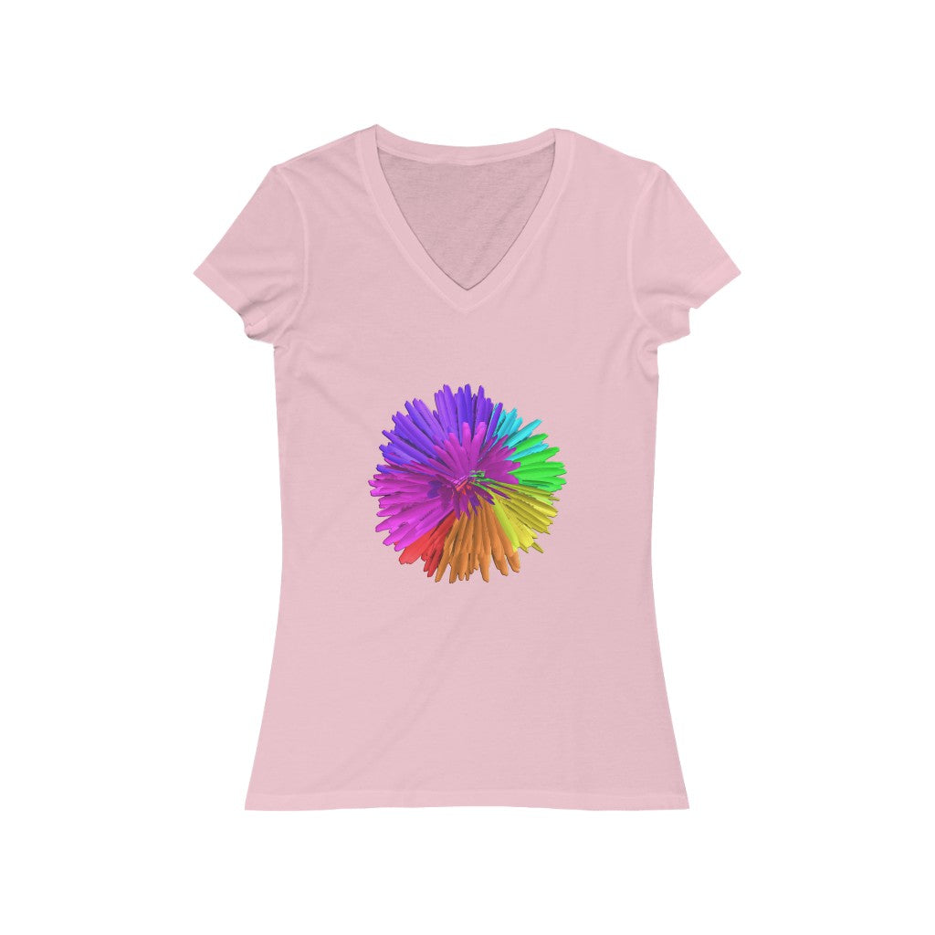 "Rainbow Chrysanthemum" Women's Jersey Short Sleeve V-Neck Tee
