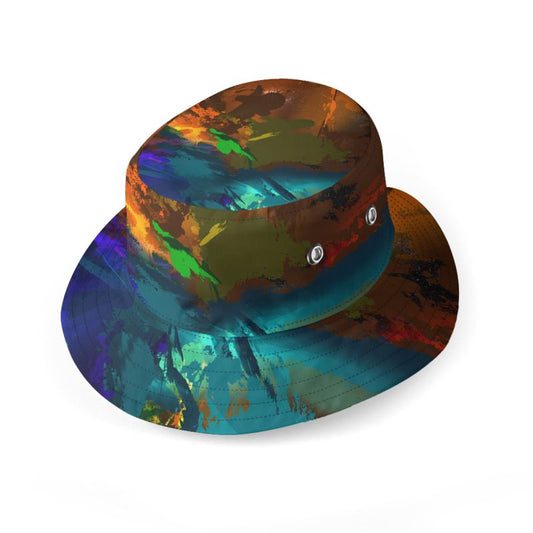 "Subtle Rainbow Color Explosion"  Custom Wide Brim Bucket Hat
