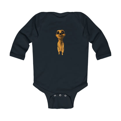Meerkat Infant Long Sleeve Bodysuit. Exclusive designs and art by ZandyXR, created in Virtual Reality.