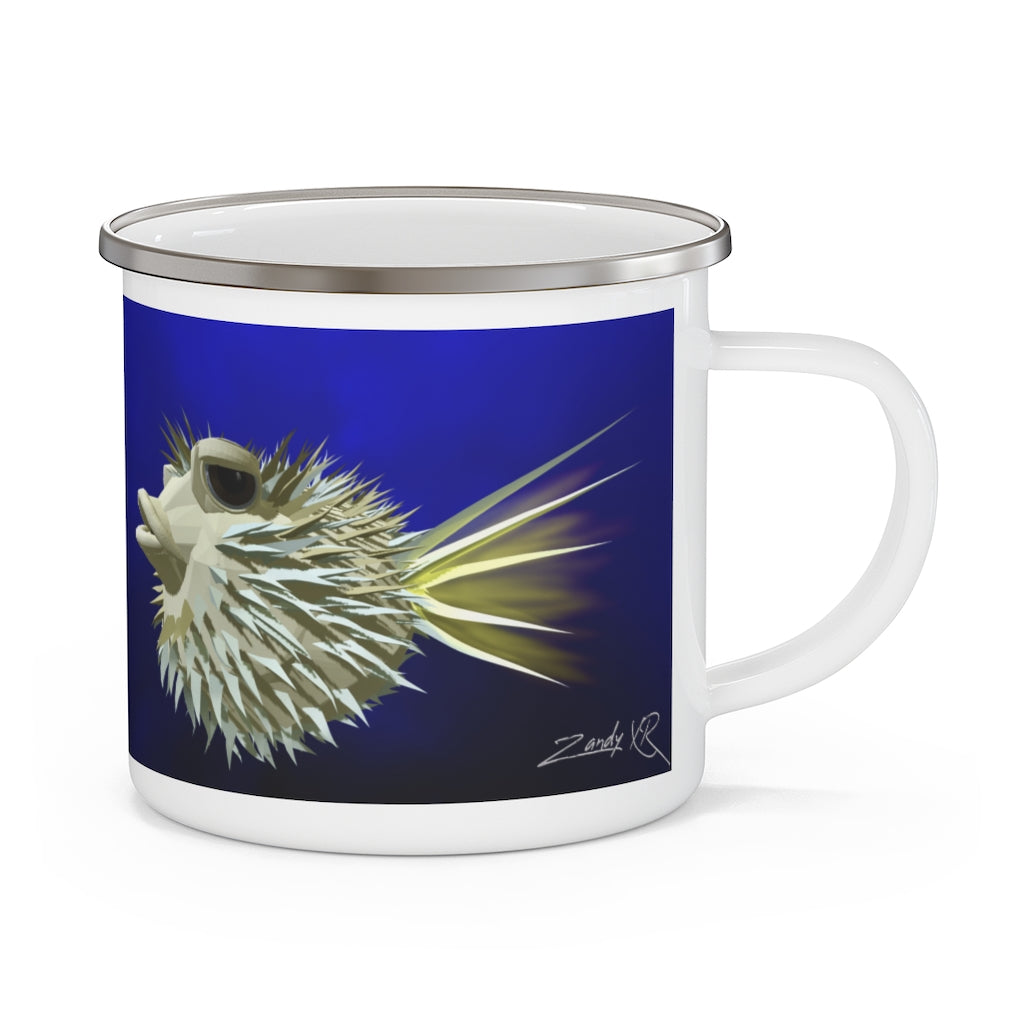 Pufferfish 12 oz Enamel Mug Art created in Virtual Reality by ZandyXR