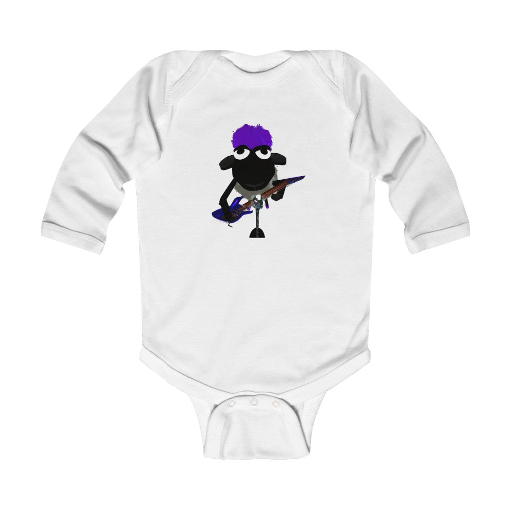 Rockin Sheep Guitarist Infant Long Sleeve Bodysuit. Exclusive designs and art by ZandyXR, created in Virtual Reality.