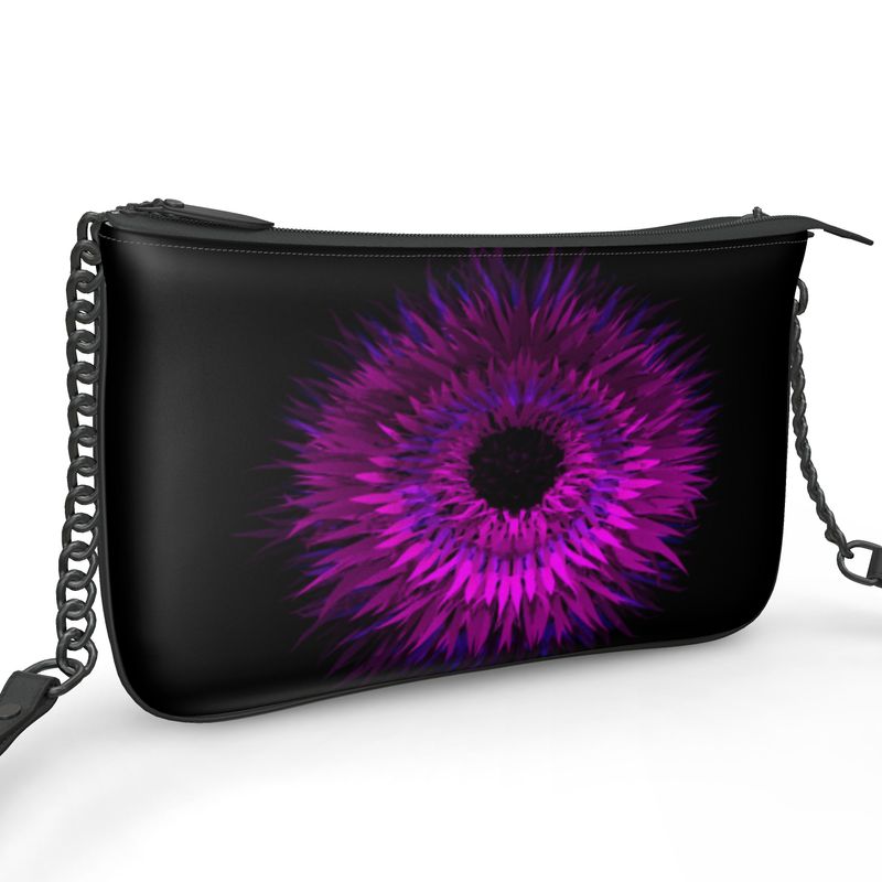 "Floral Glitch" Smooth Nappa Leather Pochette Double Zip Bag