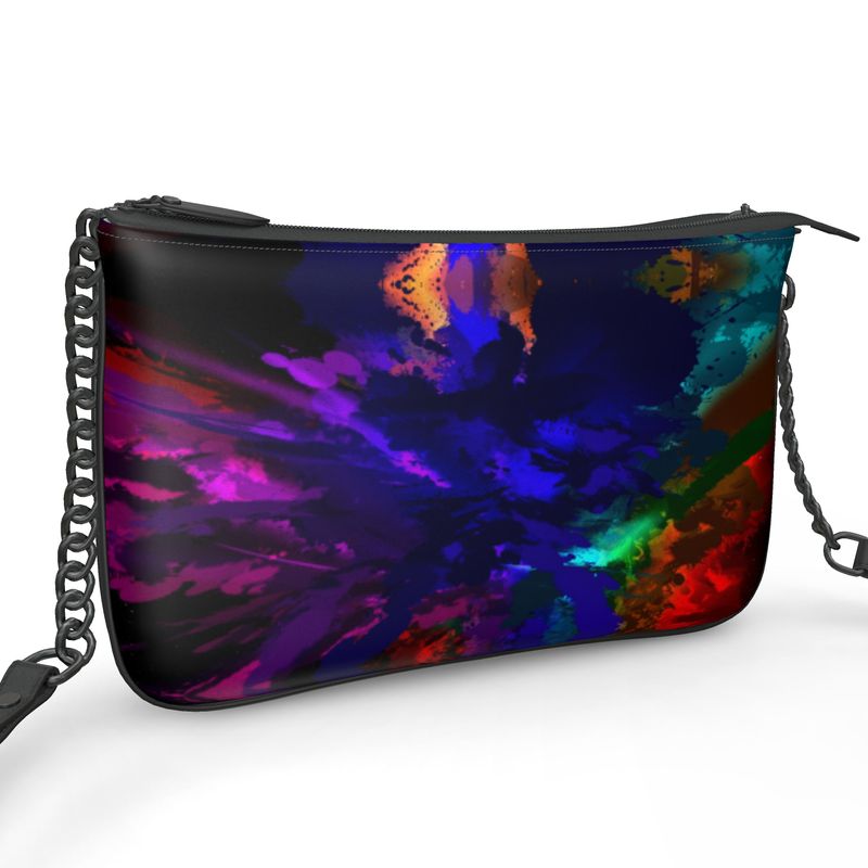 "Rainbow Color Explosion Smooth Nappa Leather Pochette Double Zip Bag