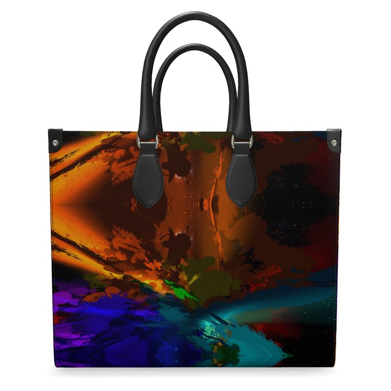 Large"Subtle Rainbow Color Explosion" Smooth Nappa Leather Shopper Bag