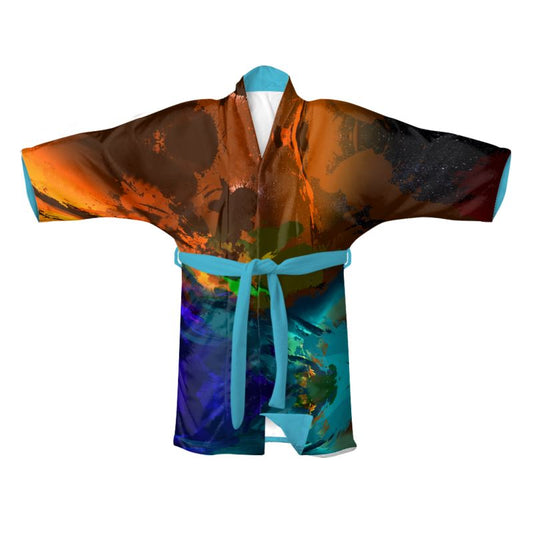 "Subtle Rainbow Color Explosion" 100% Silk Satin Kimono