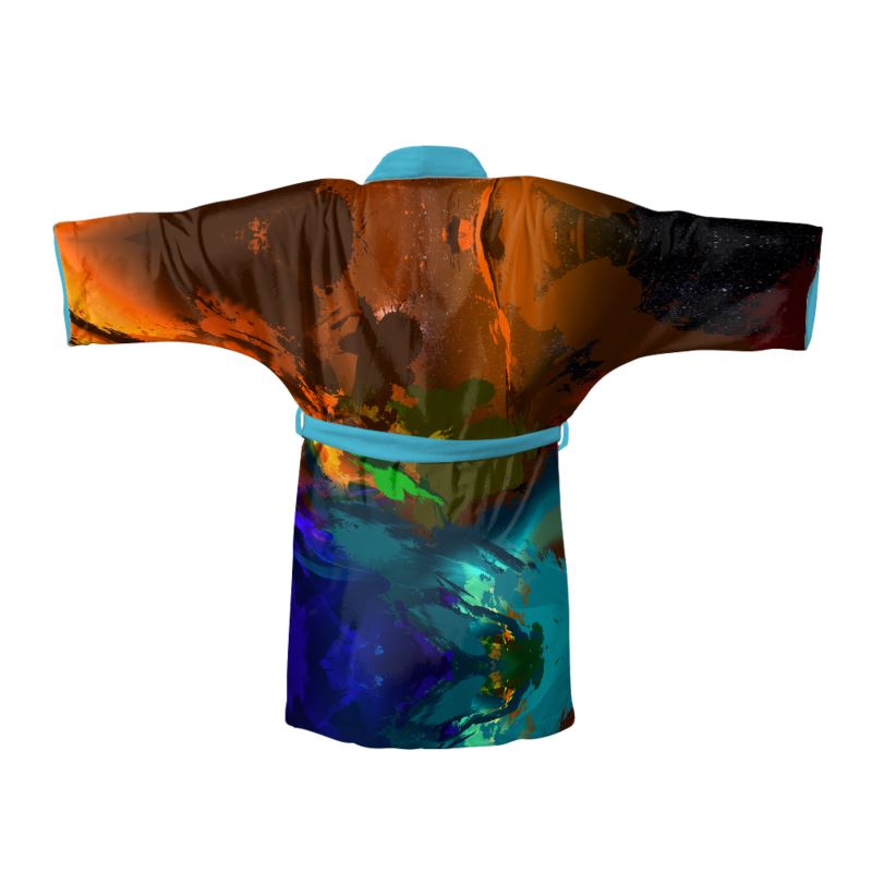 "Subtle Rainbow Color Explosion" 100% Silk Satin Kimono