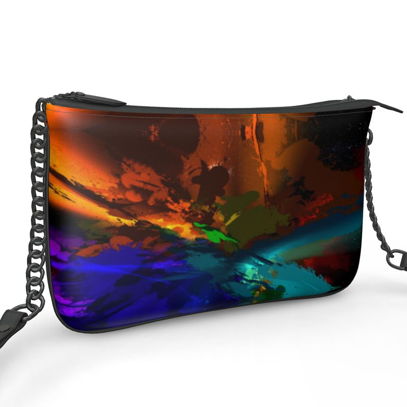 "Subtle Rainbow Explosion" Smooth Nappa Leather Pochette Double Zip Bag