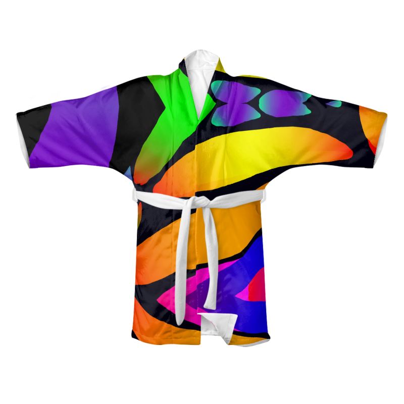 "Butterfly Rainbow" 100% Silk Satin Kimono
