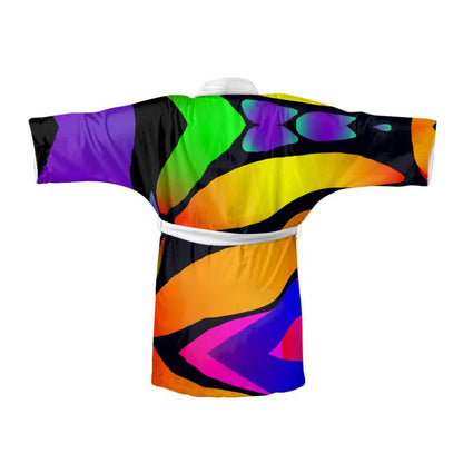 "Butterfly Rainbow" 100% Silk Satin Kimono