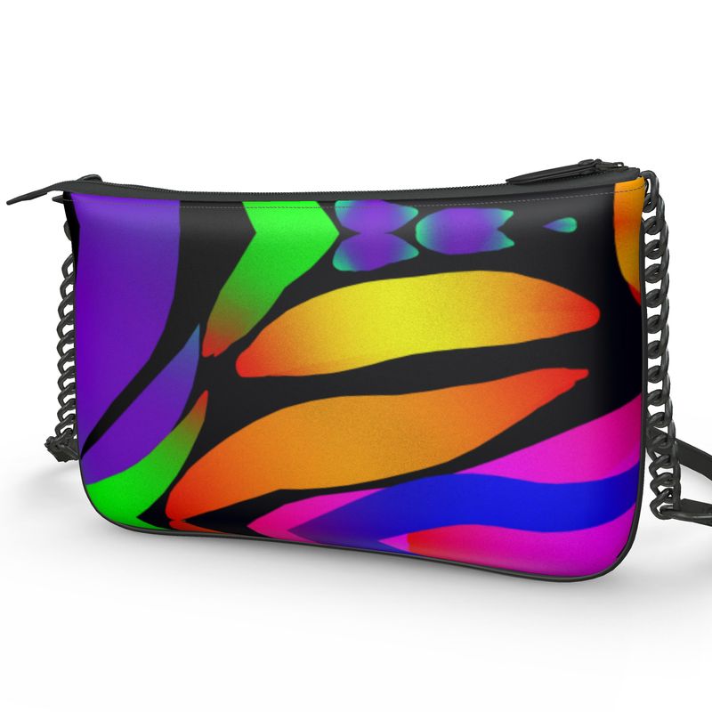 "Butterfly Rainbow" Smooth Nappa Leather Pochette Double Zip Bag