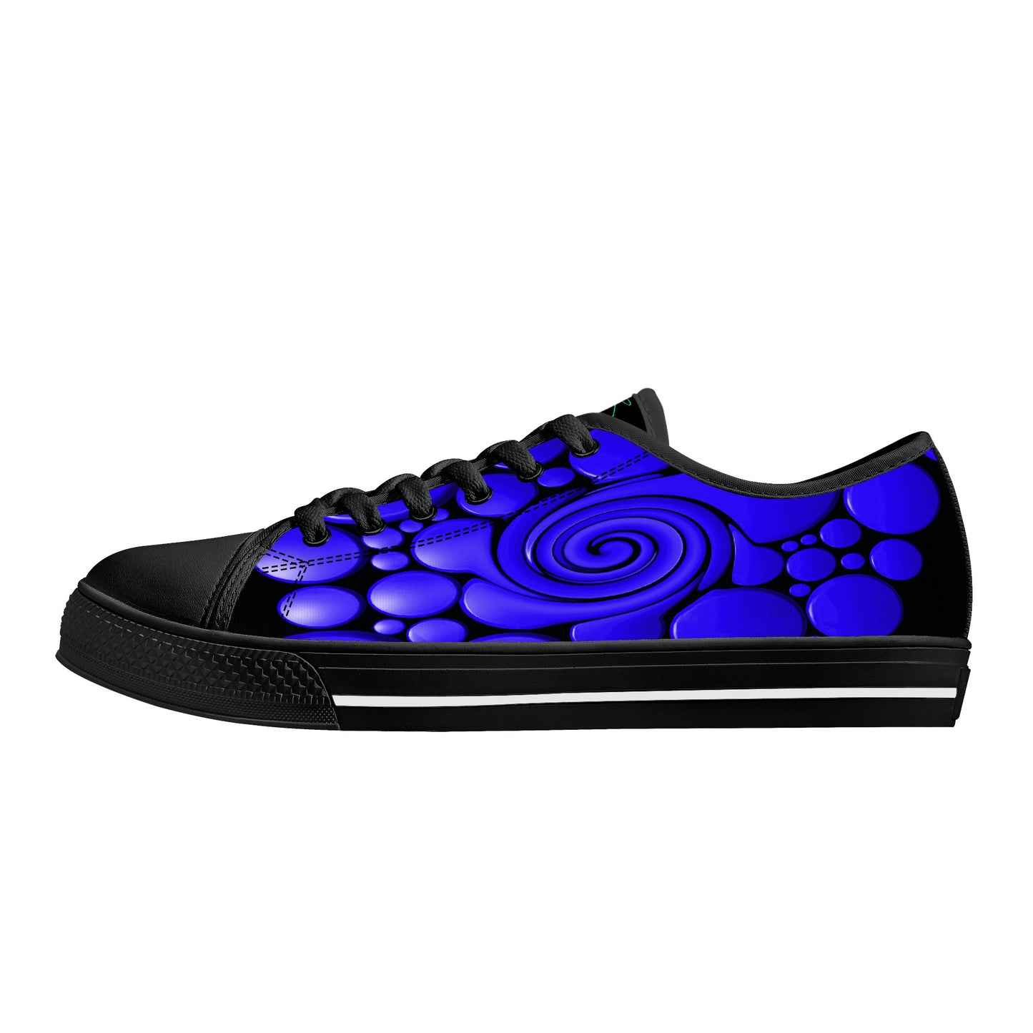 Blue Twisted Ellipses Low-Top Canvas Shoes - Black