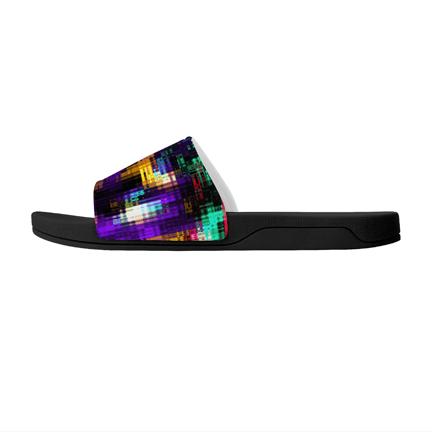 Color and Fire Glitch Slide Sandals