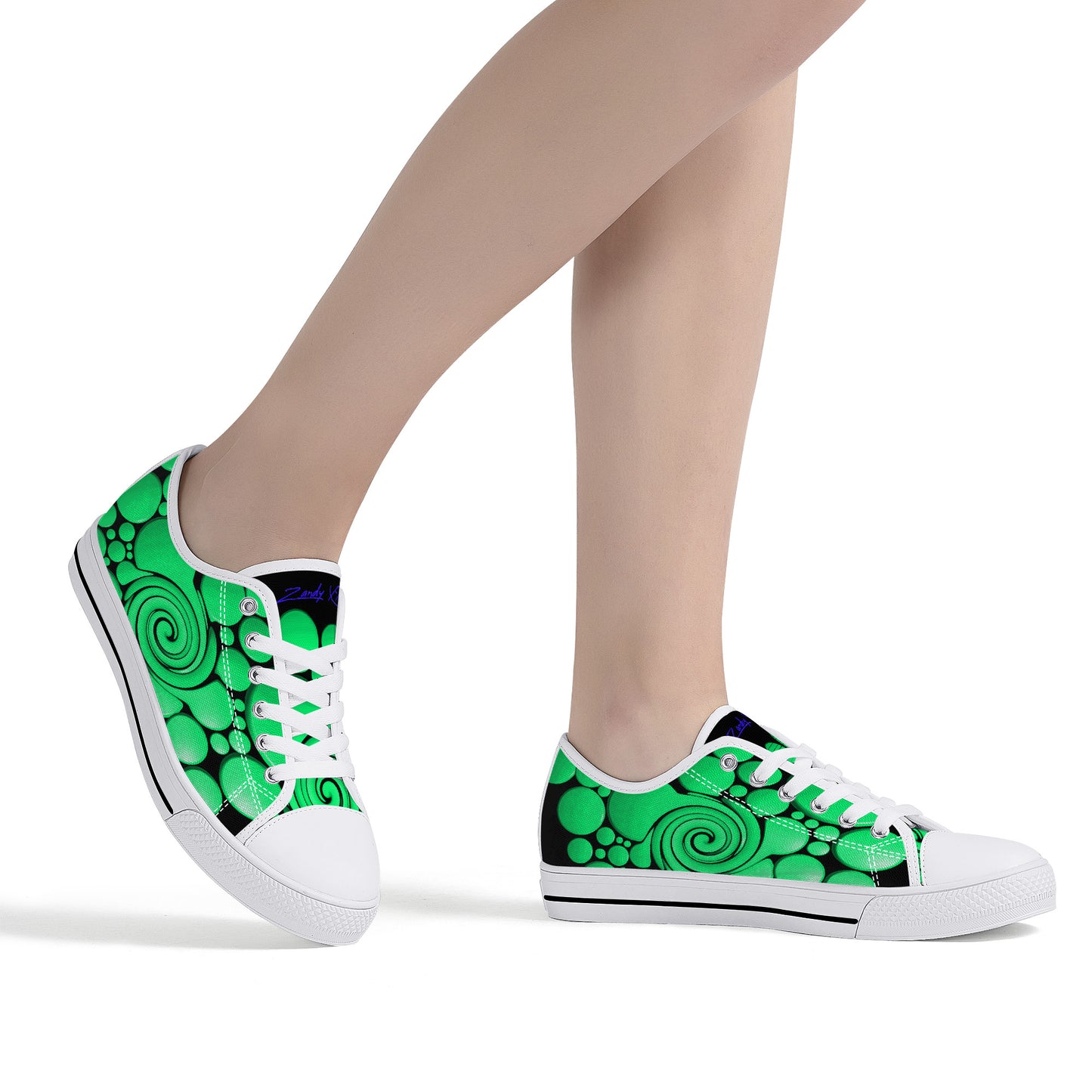 Green Twisted Ellipses Low-Top Canvas Shoes - White