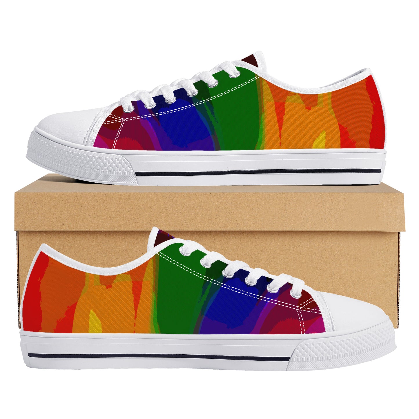 Casual Rainbow Low-Top Canvas Shoes- White