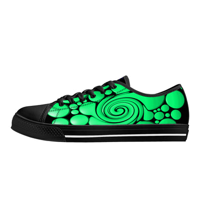 Green Twisted Ellipses-Top Canvas Shoes - Black