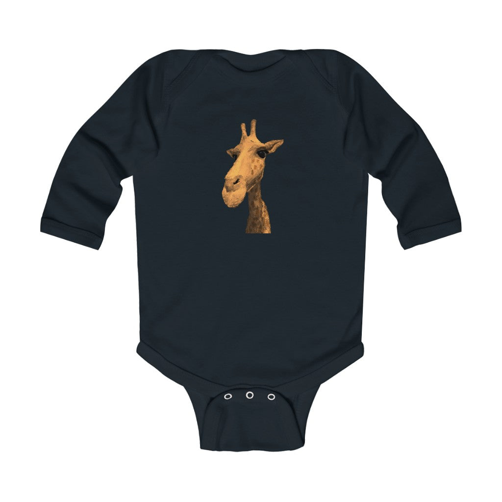 Giraffe Infant Long Sleeve Bodysuit. Exclusive designs and art by ZandyXR, created in Virtual Reality.