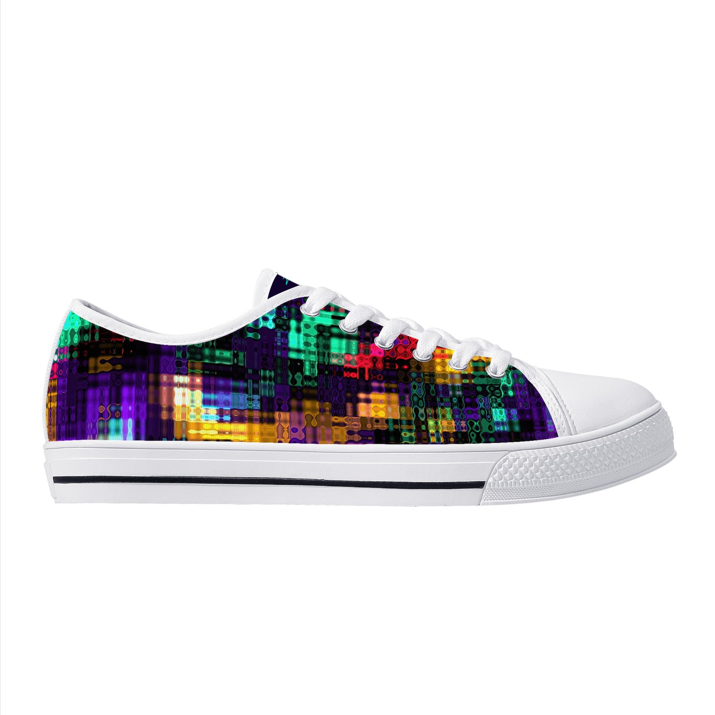 Color and Fire Glitch  Low-Top Canvas Shoes - White