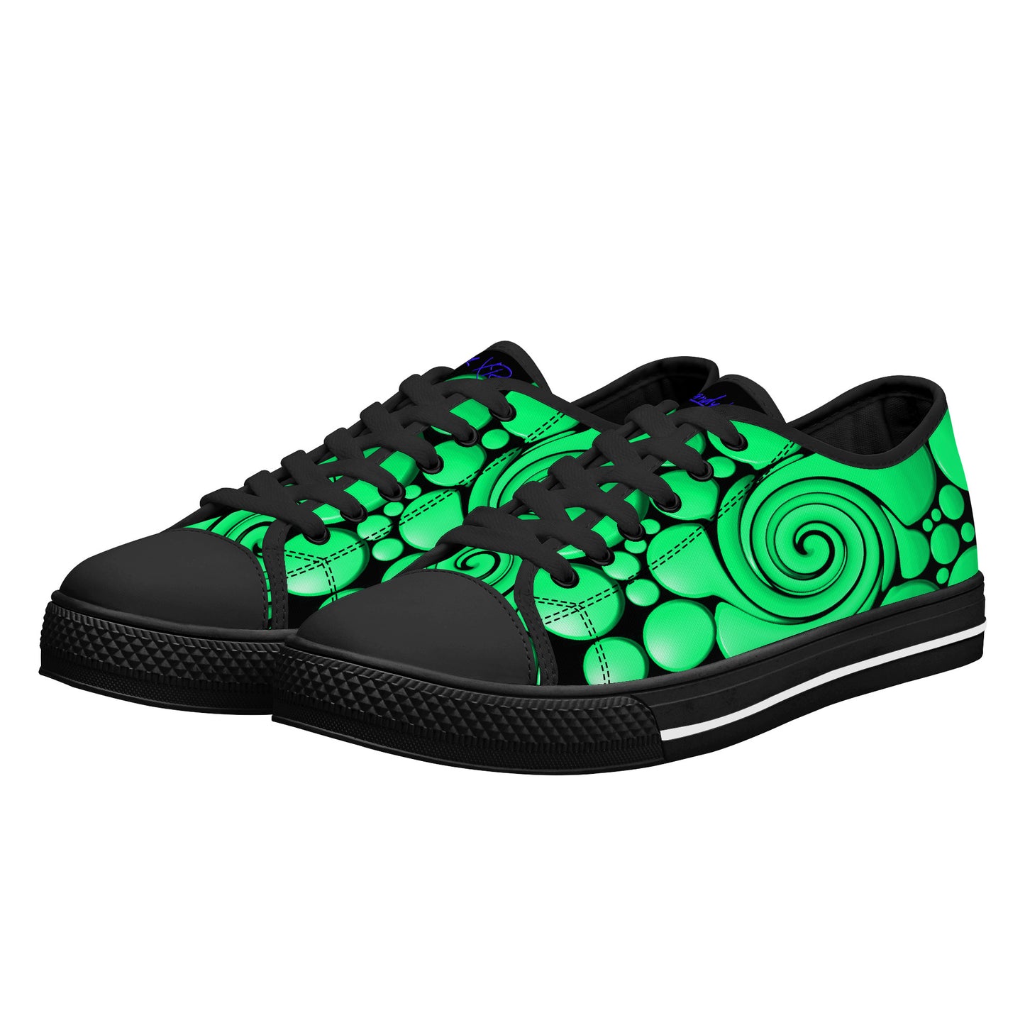 Green Twisted Ellipses-Top Canvas Shoes - Black