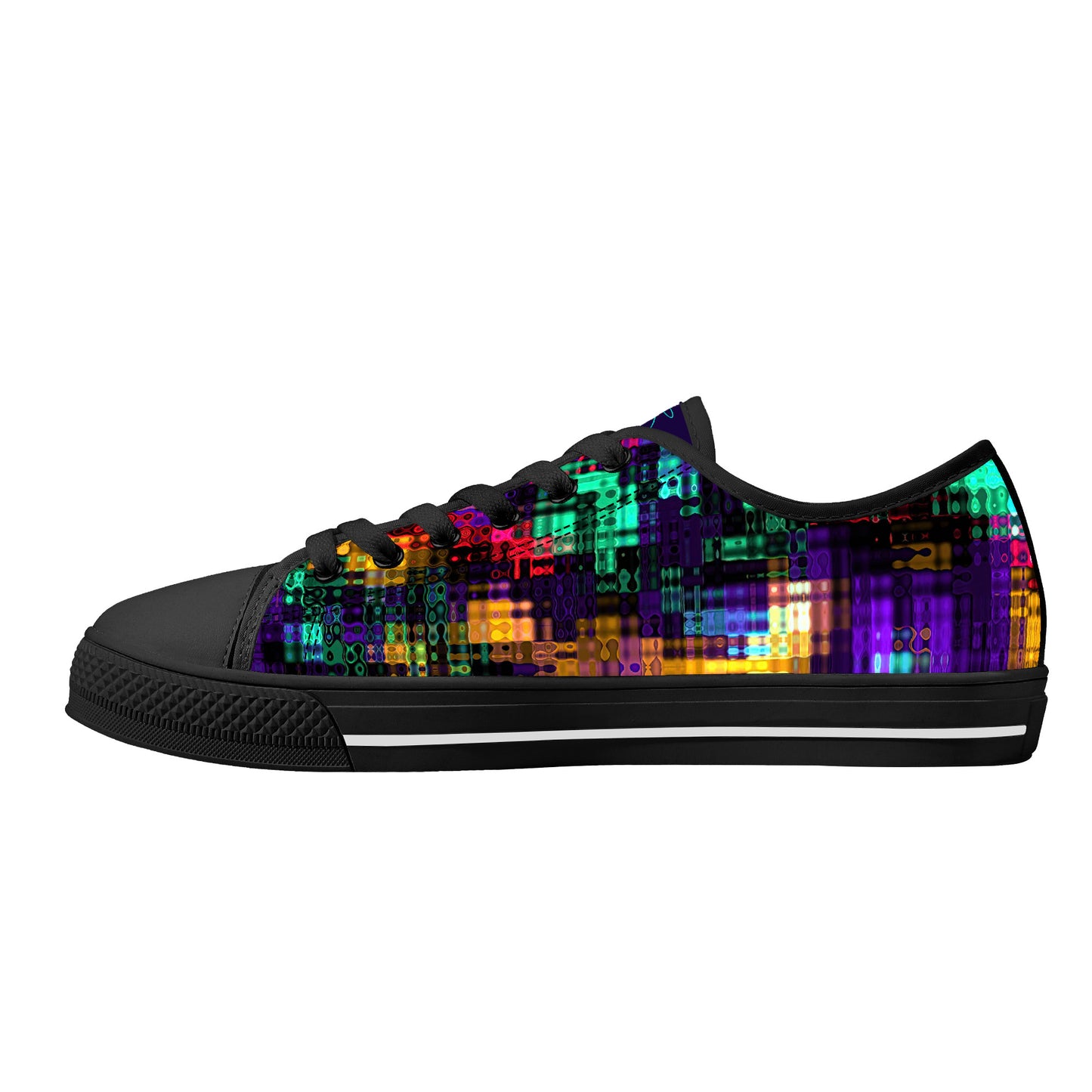 Color and Fire Glitch  Low-Top Canvas Shoes - Black