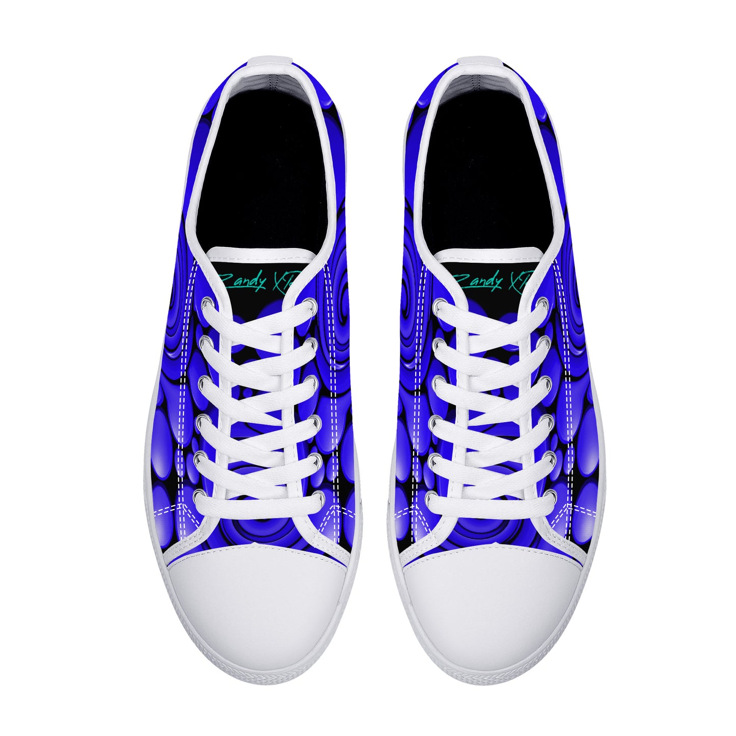 Blue Twisted Ellipses Low-Top Canvas Shoes - White