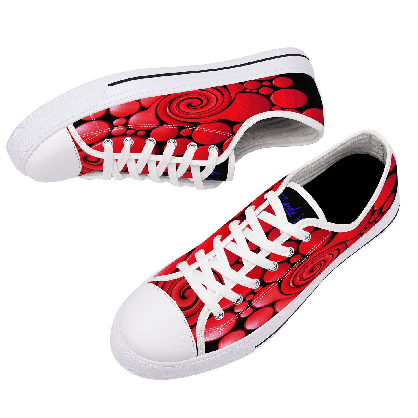 Red Twisted Ellipses Low-Top Canvas Shoes - White