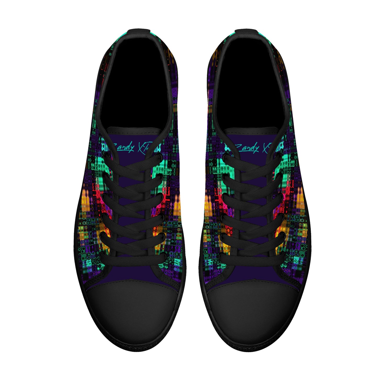 Color and Fire Glitch  Low-Top Canvas Shoes - Black