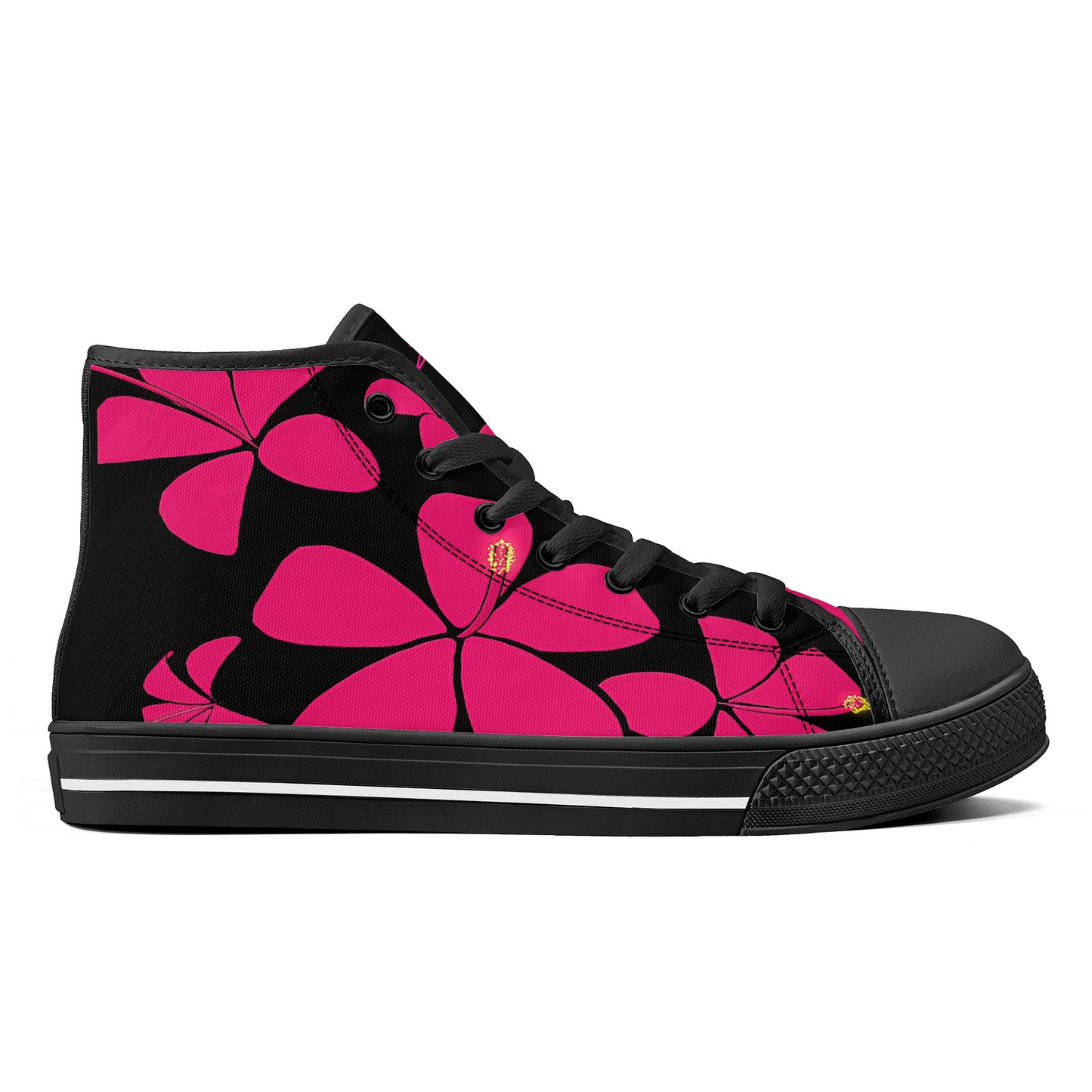 Tropical Vibes Pink High-Top Canvas Shoes - Black