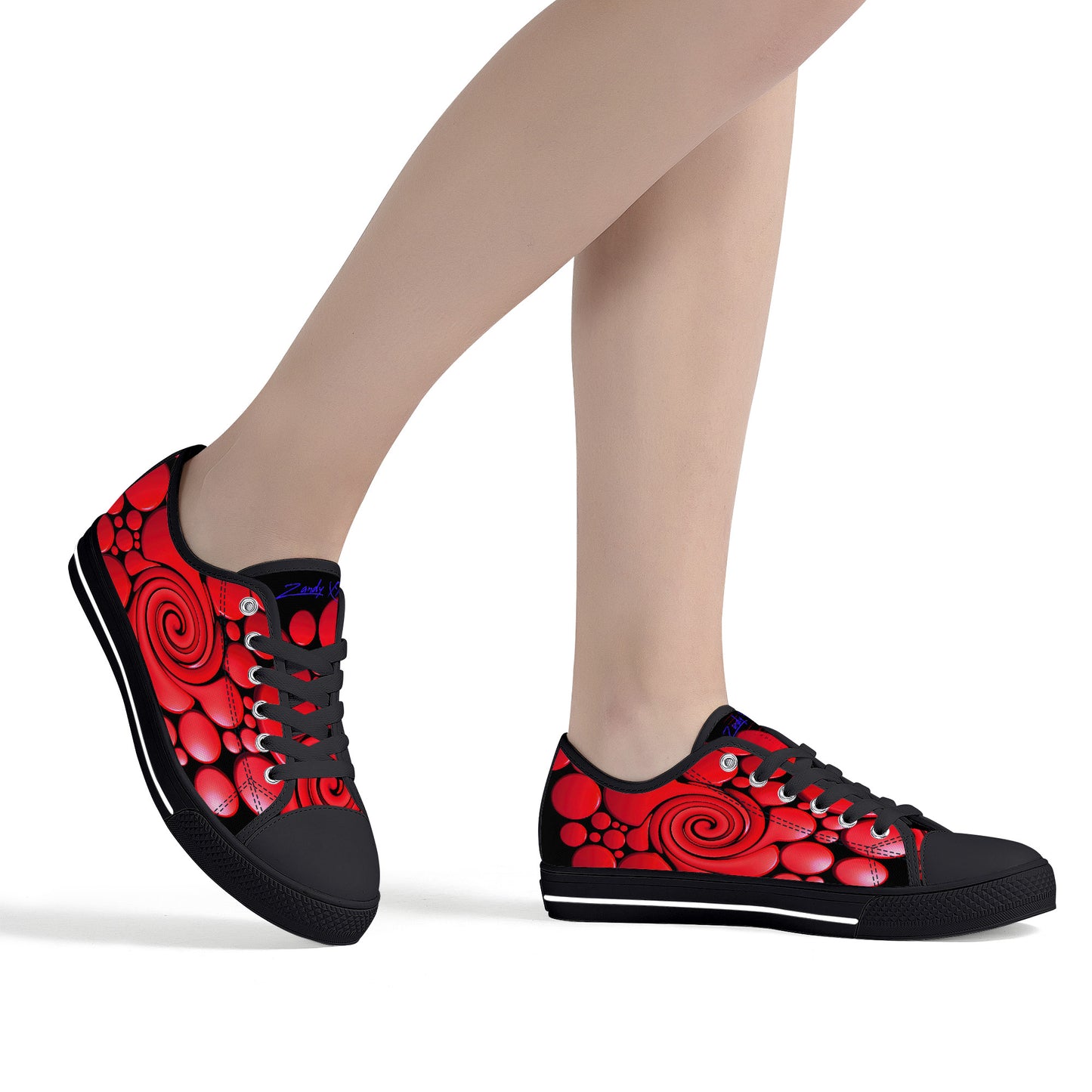 Red Twisted Ellipses Low-Top Canvas Shoes - Black