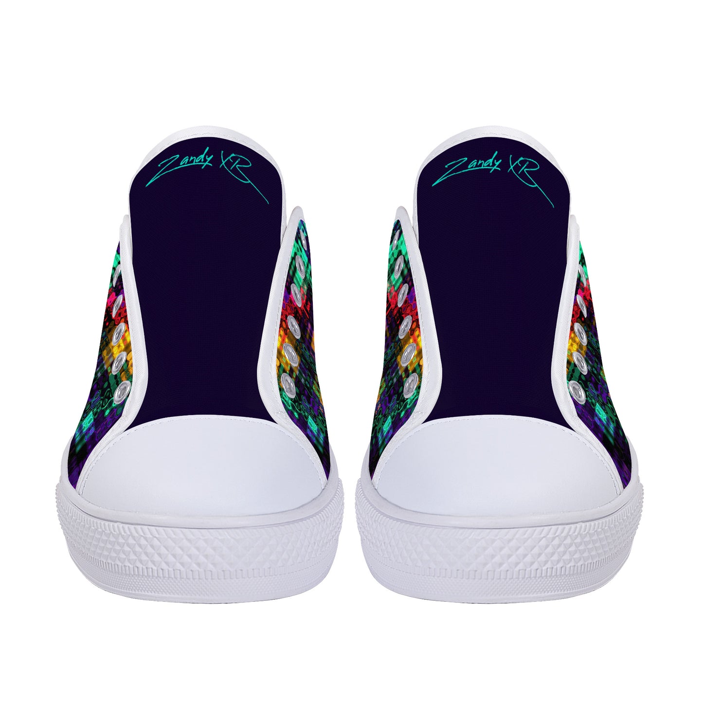 Color and Fire Glitch  Low-Top Canvas Shoes - White