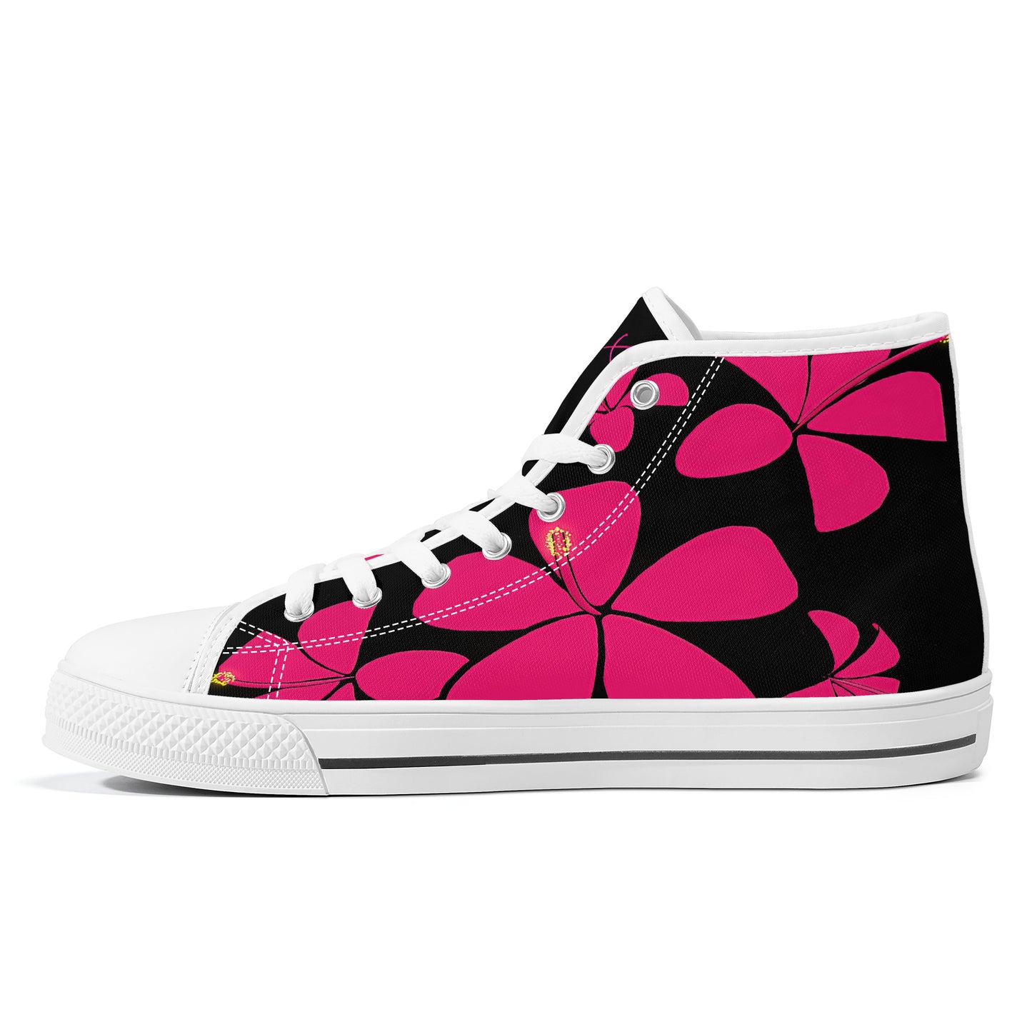 Tropical Vibes Pink High-Top Canvas Shoes- White