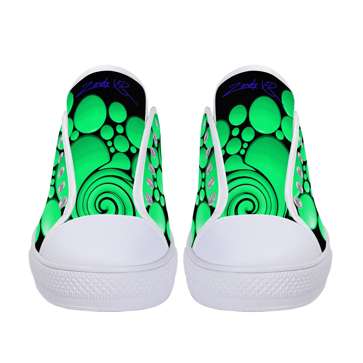 Green Twisted Ellipses Low-Top Canvas Shoes - White